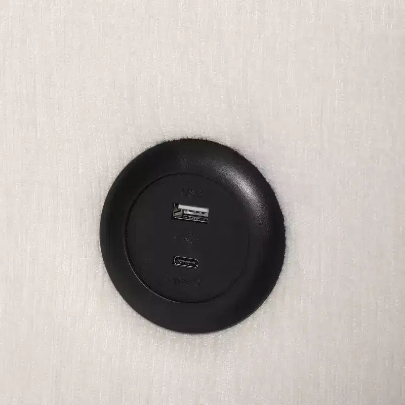Divano sezionale modulare a U 128 in ciniglia con chaise longue, porte USB/Type-C e tasche laterali