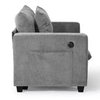 Divano sezionale modulare a U 128 in ciniglia con chaise longue, porte USB/Type-C e tasche laterali