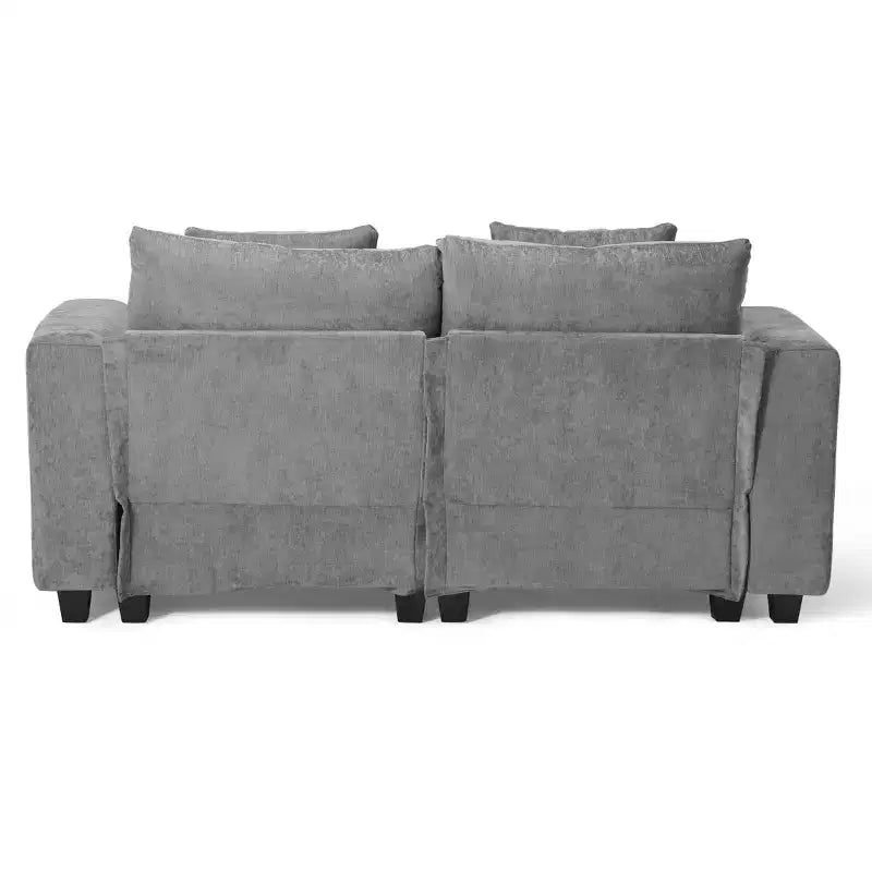 Divano sezionale modulare a U 128 in ciniglia con chaise longue, porte USB/Type-C e tasche laterali