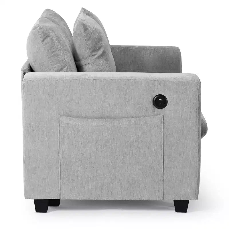 Divano sezionale modulare a U 128 in ciniglia con chaise longue, porte USB/Type-C e tasche laterali