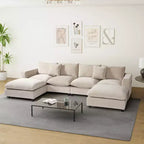 Divano sezionale modulare a U 128 in ciniglia con chaise longue, porte USB/Type-C e tasche laterali