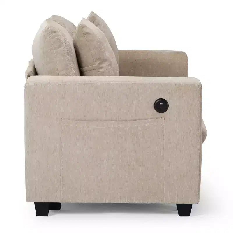 Divano sezionale modulare a U 128 in ciniglia con chaise longue, porte USB/Type-C e tasche laterali