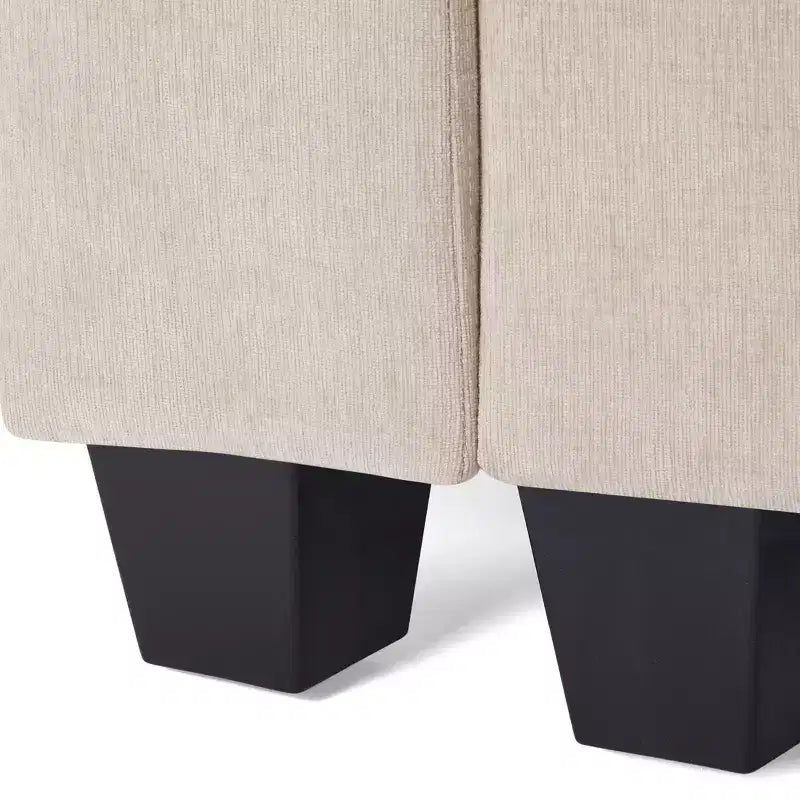 Divano sezionale modulare a U 128 in ciniglia con chaise longue, porte USB/Type-C e tasche laterali