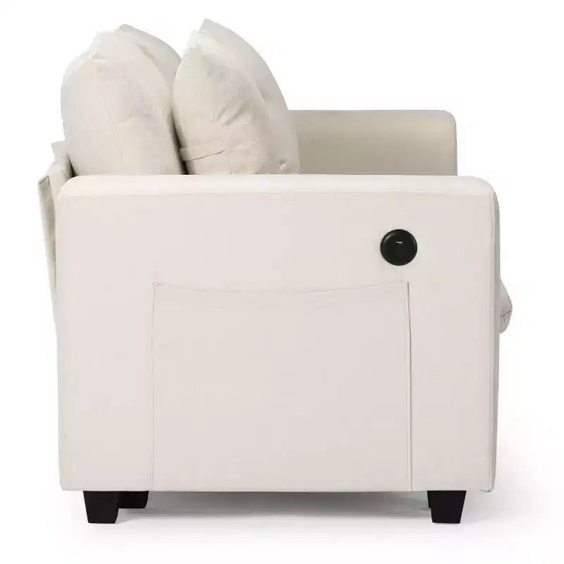 Divano sezionale modulare a U 128 in ciniglia con chaise longue, porte USB/Type-C e tasche laterali