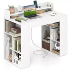 Scrivania da ufficio 109 cm con prese elettriche, ripiano per monitor, libreria e foro passacavo