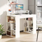 Scrivania da ufficio 109 cm con prese elettriche, ripiano per monitor, libreria e foro passacavo