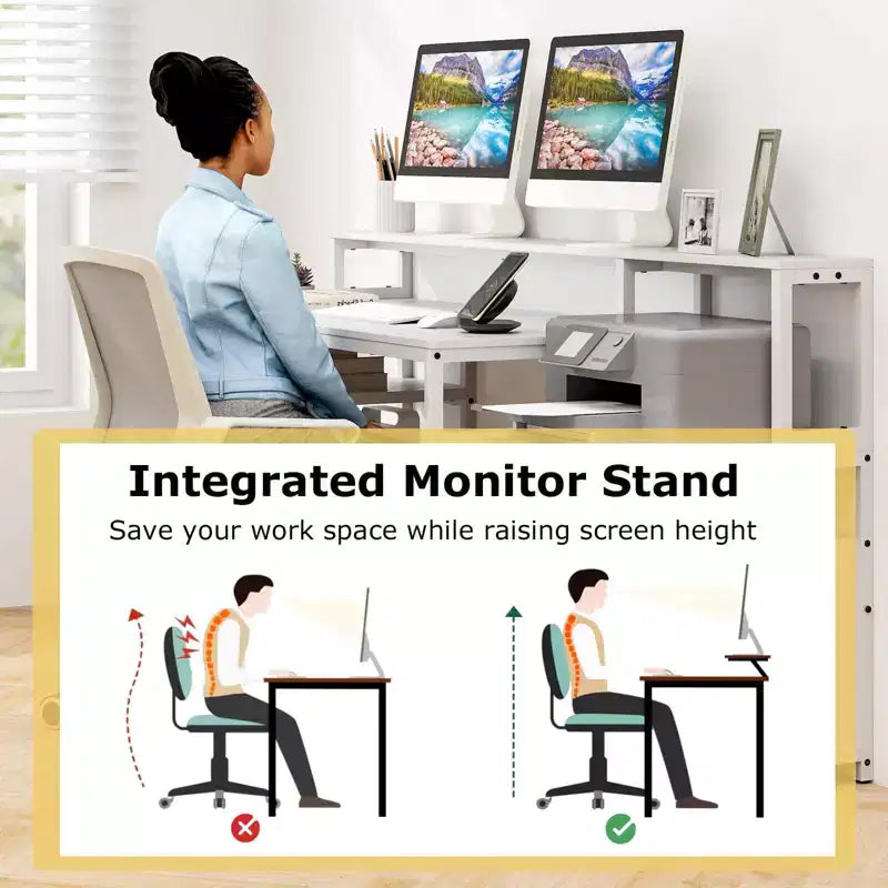 Postazione Computer 66 con Supporto Monitor, Supporto CPU, Ripiano Stampante e Cassetto Portadocumenti