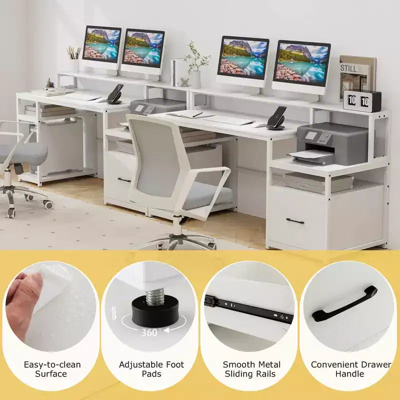 Postazione Computer 66 con Supporto Monitor, Supporto CPU, Ripiano Stampante e Cassetto Portadocumenti