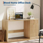 Scrivania direzionale da 150 cm con contenitore, scrivania moderna con cassetto e armadietto, scrivania per computer con scanalature in legno, workstation, tavolo da conferenza per studio, rovere naturale