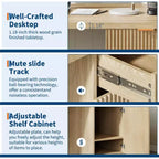 Scrivania direzionale da 150 cm con contenitore, scrivania moderna con cassetto e armadietto, scrivania per computer con scanalature in legno, workstation, tavolo da conferenza per studio, rovere naturale