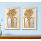 Due specchi decorativi da 30 cm con cornice in legno bianca e oro