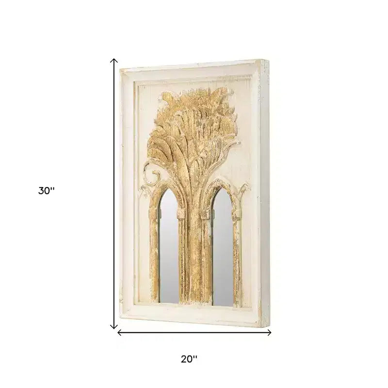 Due specchi decorativi da 30 cm con cornice in legno bianca e oro