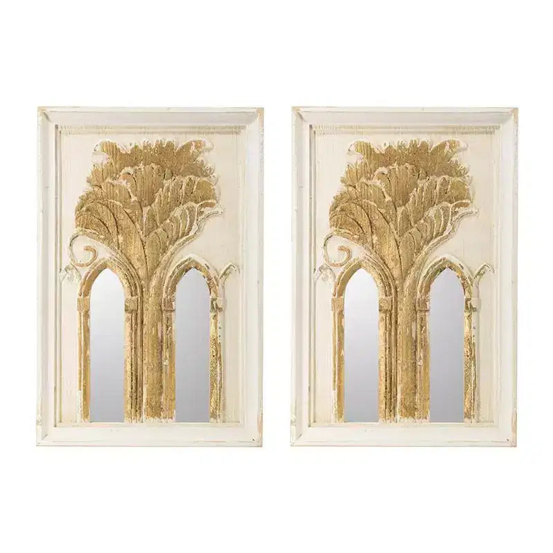 Due specchi decorativi da 30 cm con cornice in legno bianca e oro