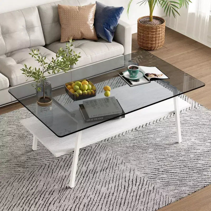 Tavolino da Salotto e Tavolini da Appoggio, Tavolo in Vetro Temperato con Strato in MDF, Tavoli Moderni per Soggiorno, Vetro Grigio