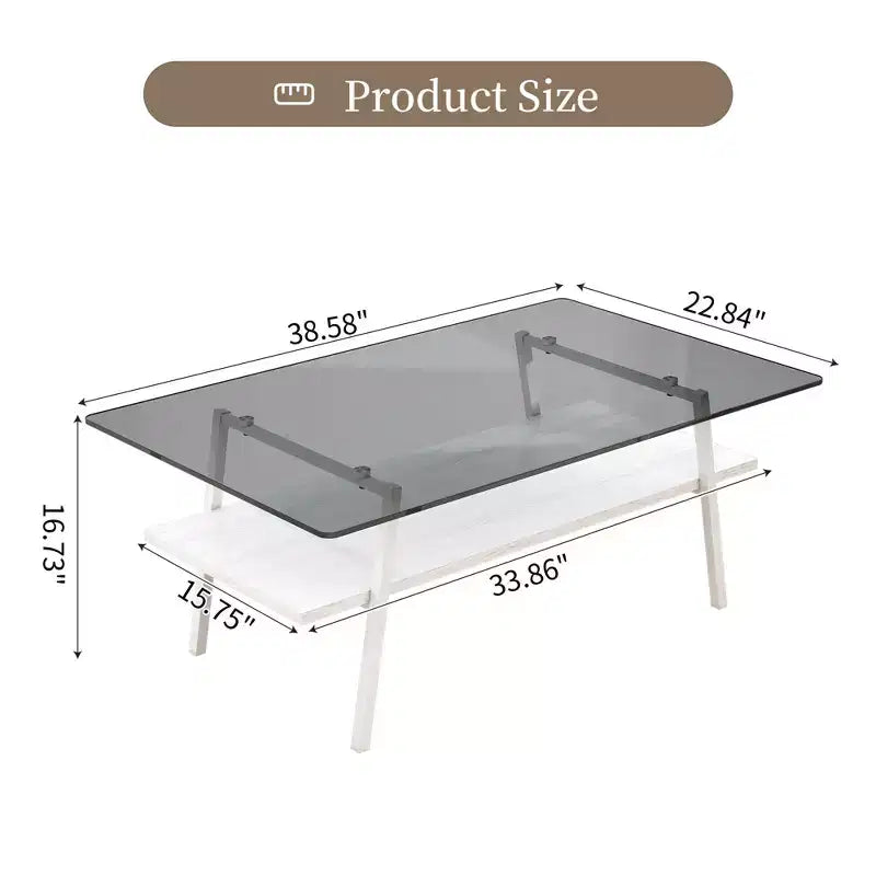 Tavolino da Salotto e Tavolini da Appoggio, Tavolo in Vetro Temperato con Strato in MDF, Tavoli Moderni per Soggiorno, Vetro Grigio