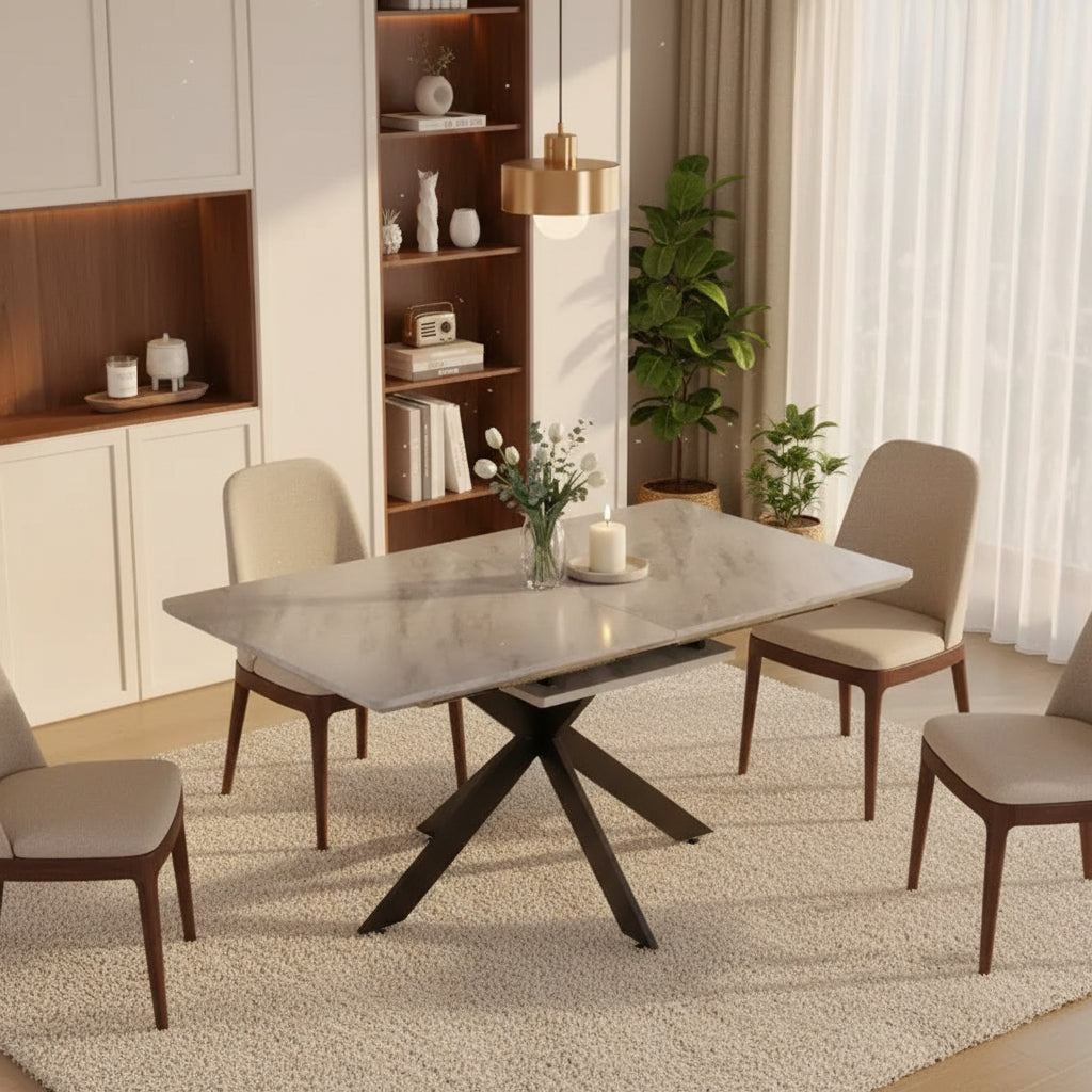 Tavolo da Pranzo Allungabile Rettangolare Moderno con Gambe a X, Tavolo da Cucina da 6 a 10 Posti, per Sala Riunioni, Salotto
