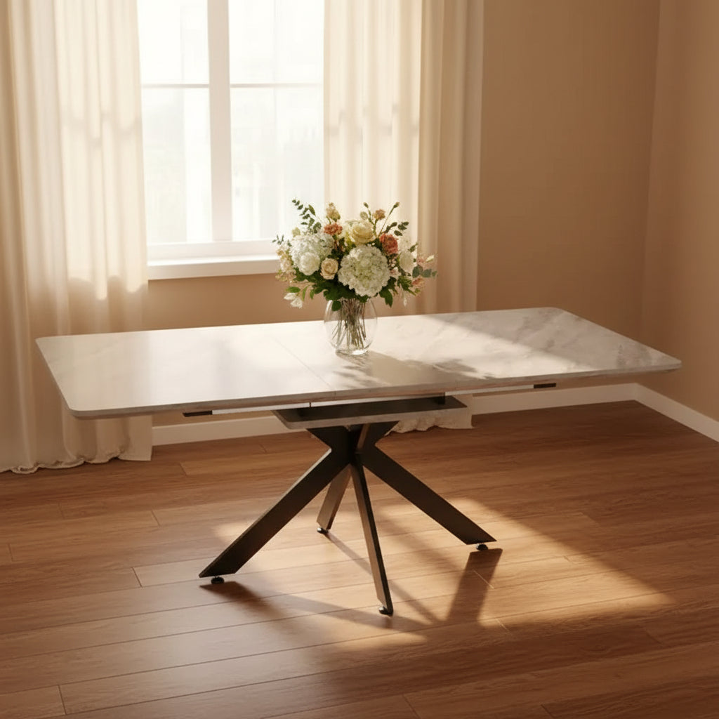 Okak Modern Rectangle Extendable Dining Table with X Shape Legs Kitchen Table for 6 to 10, for Meeting Room, Living Room