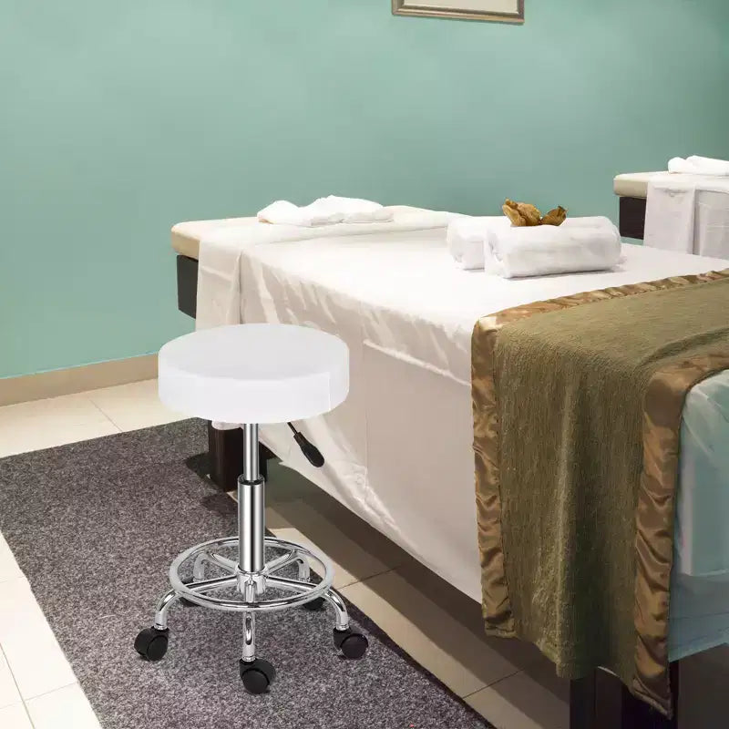 Sgabello da salone idraulico in pelle PU nera, sgabello con rotelle regolabile in altezza per spa, massaggi e sedia da ufficio