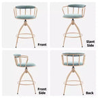 Sgabello da bar girevole in tessuto lino effetto neve blu con gambe in legno