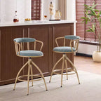 Sgabello da bar girevole in tessuto lino effetto neve blu con gambe in legno
