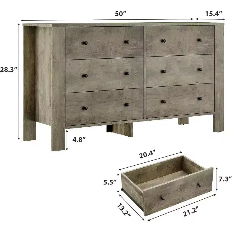 Comò per camera da letto, cassettiera a 6 cassetti con cassetto largo e maniglie in metallo, cassettiere e comò in legno per corridoio, ingresso