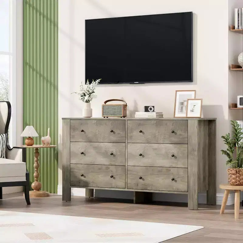 Comò per camera da letto, cassettiera a 6 cassetti con cassetto largo e maniglie in metallo, cassettiere e comò in legno per corridoio, ingresso