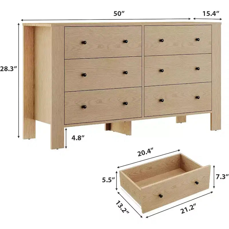 Comò per camera da letto, cassettiera a 6 cassetti con cassetto largo e maniglie in metallo, cassettiere e comò in legno per corridoio, ingresso