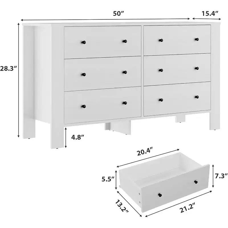 Comò per camera da letto, cassettiera a 6 cassetti con cassetto largo e maniglie in metallo, cassettiere e comò in legno per corridoio, ingresso