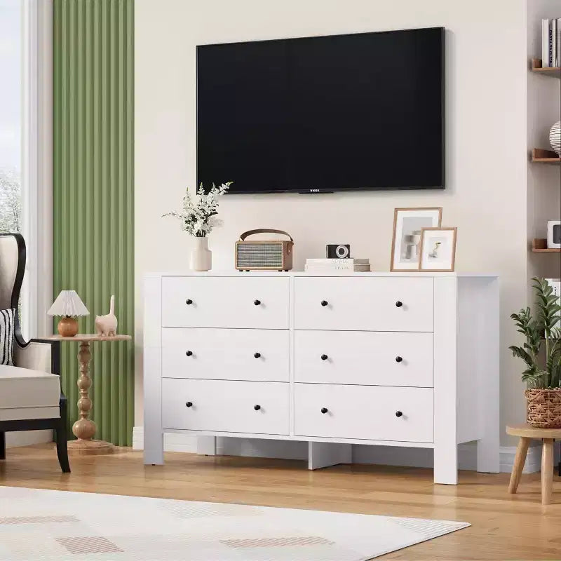 Comò per camera da letto, cassettiera a 6 cassetti con cassetto largo e maniglie in metallo, cassettiere e comò in legno per corridoio, ingresso