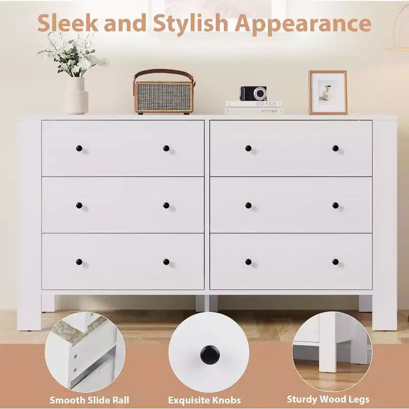 Comò per camera da letto, cassettiera a 6 cassetti con cassetto largo e maniglie in metallo, cassettiere e comò in legno per corridoio, ingresso