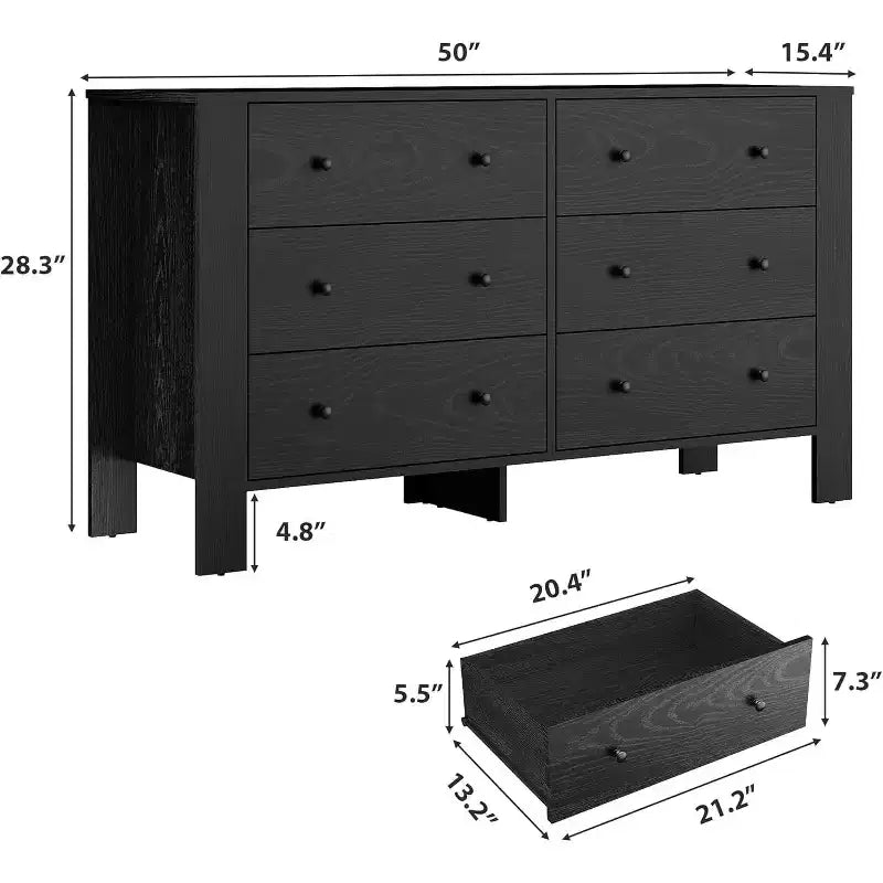 Comò per camera da letto, cassettiera a 6 cassetti con cassetto largo e maniglie in metallo, cassettiere e comò in legno per corridoio, ingresso