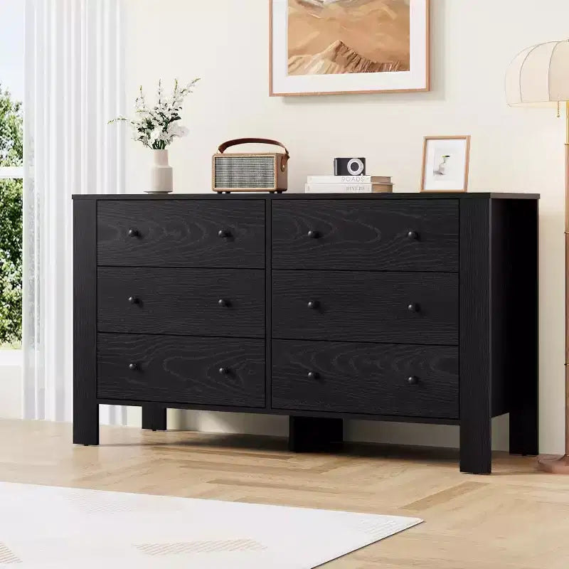 Comò per camera da letto, cassettiera a 6 cassetti con cassetto largo e maniglie in metallo, cassettiere e comò in legno per corridoio, ingresso