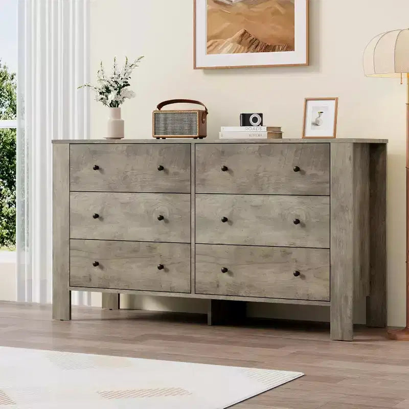 Comò per camera da letto, cassettiera a 6 cassetti con cassetto largo e maniglie in metallo, cassettiere e comò in legno per corridoio, ingresso