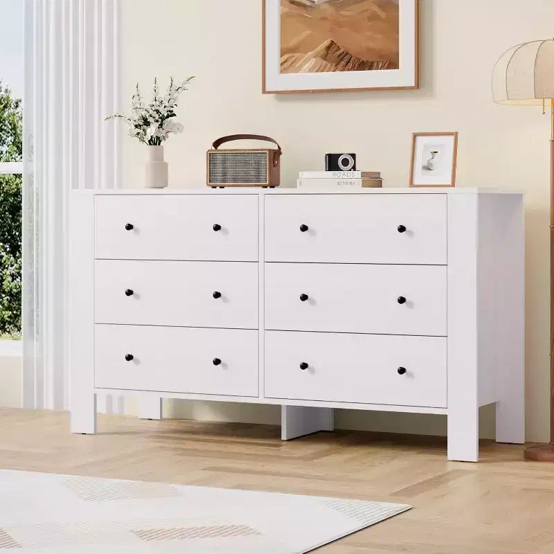 Comò per camera da letto, cassettiera a 6 cassetti con cassetto largo e maniglie in metallo, cassettiere e comò in legno per corridoio, ingresso