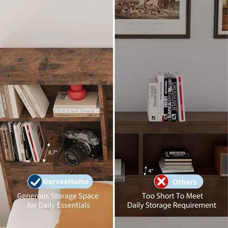 Struttura Letto King Size con Testiera a Libreria Alta con Spazio di Archiviazione, Struttura Letto in Legno con 4 Cassetti Contenitore, Stazione di Ricarica Integrata, Non Richiede Rete a Molle
