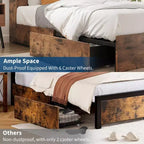 Struttura Letto King Size con Testiera a Libreria Alta con Spazio di Archiviazione, Struttura Letto in Legno con 4 Cassetti Contenitore, Stazione di Ricarica Integrata, Non Richiede Rete a Molle