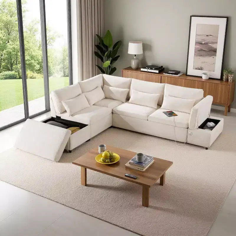 Divano componibile in ciniglia oversize con letto estraibile