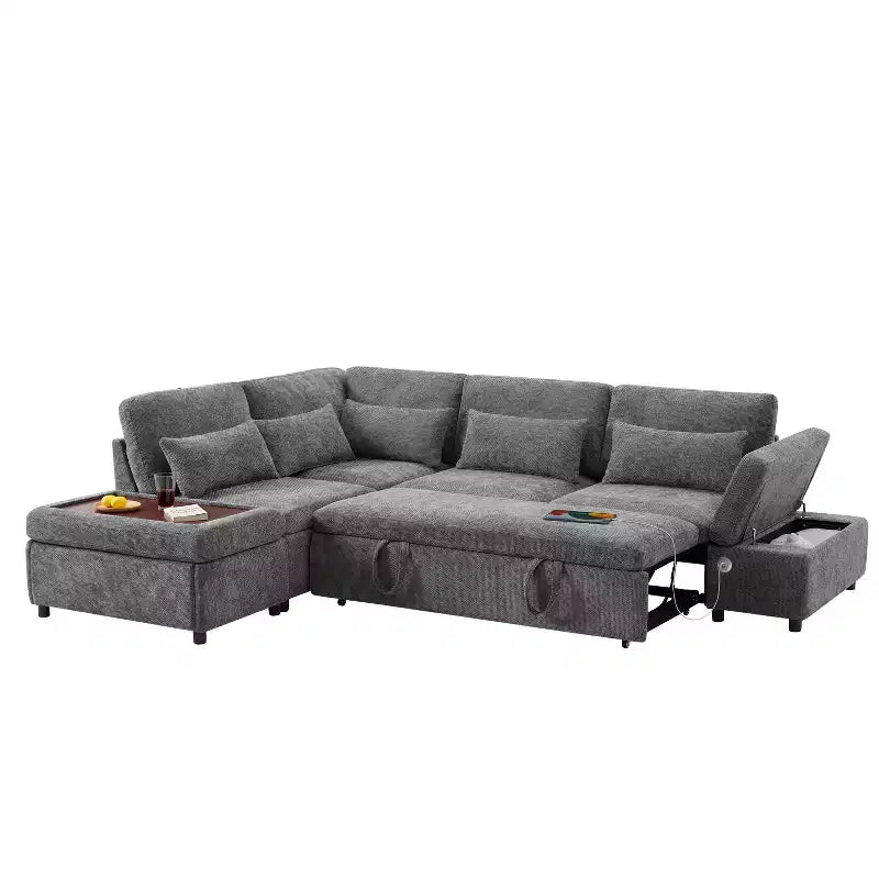 Divano componibile in ciniglia oversize con letto estraibile