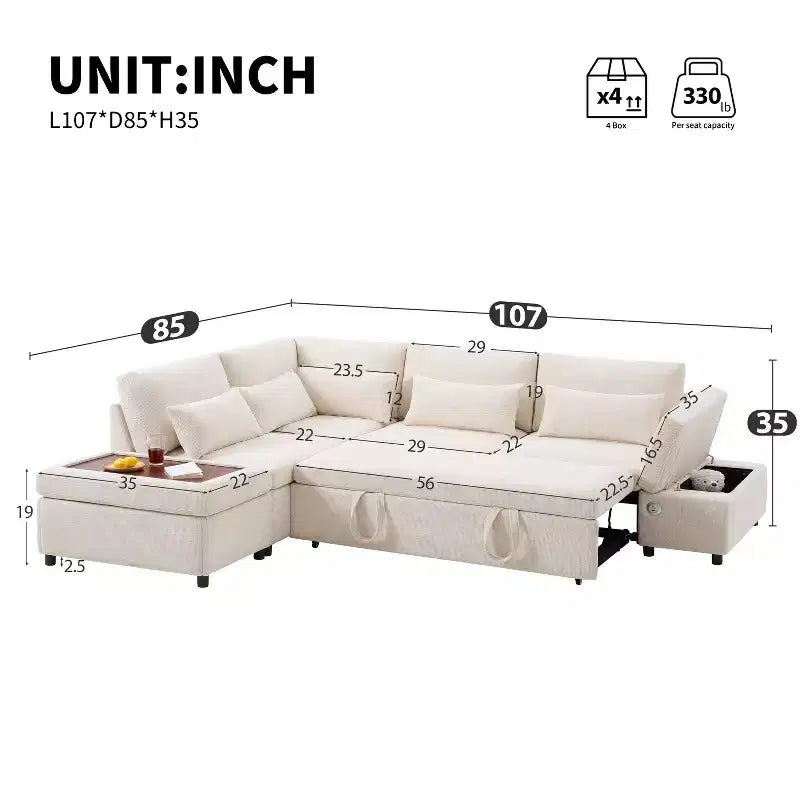 Divano componibile in ciniglia oversize con letto estraibile