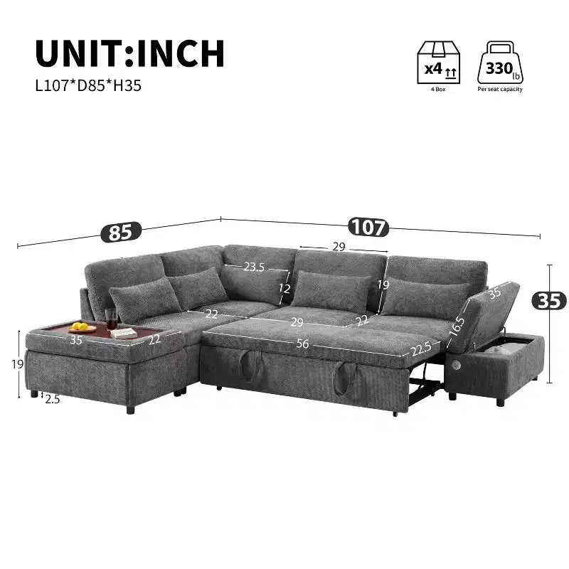 Divano componibile in ciniglia oversize con letto estraibile