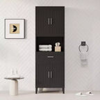 Mobile contenitore da bagno con 2 ante, 1 cassetto e ripiani regolabili, mobile contenitore alto indipendente per bagno