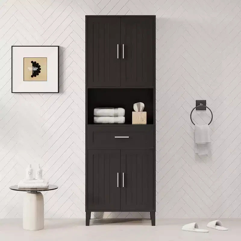 Mobile contenitore da bagno con 2 ante, 1 cassetto e ripiani regolabili, mobile contenitore alto indipendente per bagno