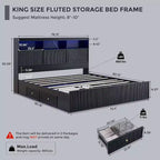 Struttura letto king size con testiera, struttura letto a piattaforma moderna in legno con luci e stazione di ricarica e cassetti, nessun bisogno di rete a molle