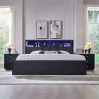 Struttura letto king size con testiera, struttura letto a piattaforma moderna in legno con luci e stazione di ricarica e cassetti, nessun bisogno di rete a molle