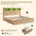 Struttura letto king size con testiera, struttura letto a piattaforma moderna in legno con luci e stazione di ricarica e cassetti, nessun bisogno di rete a molle