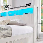 Struttura letto king size con testiera, struttura letto a piattaforma moderna in legno con luci e stazione di ricarica e cassetti, nessun bisogno di rete a molle