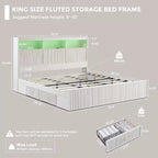 Struttura letto king size con testiera, struttura letto a piattaforma moderna in legno con luci e stazione di ricarica e cassetti, nessun bisogno di rete a molle