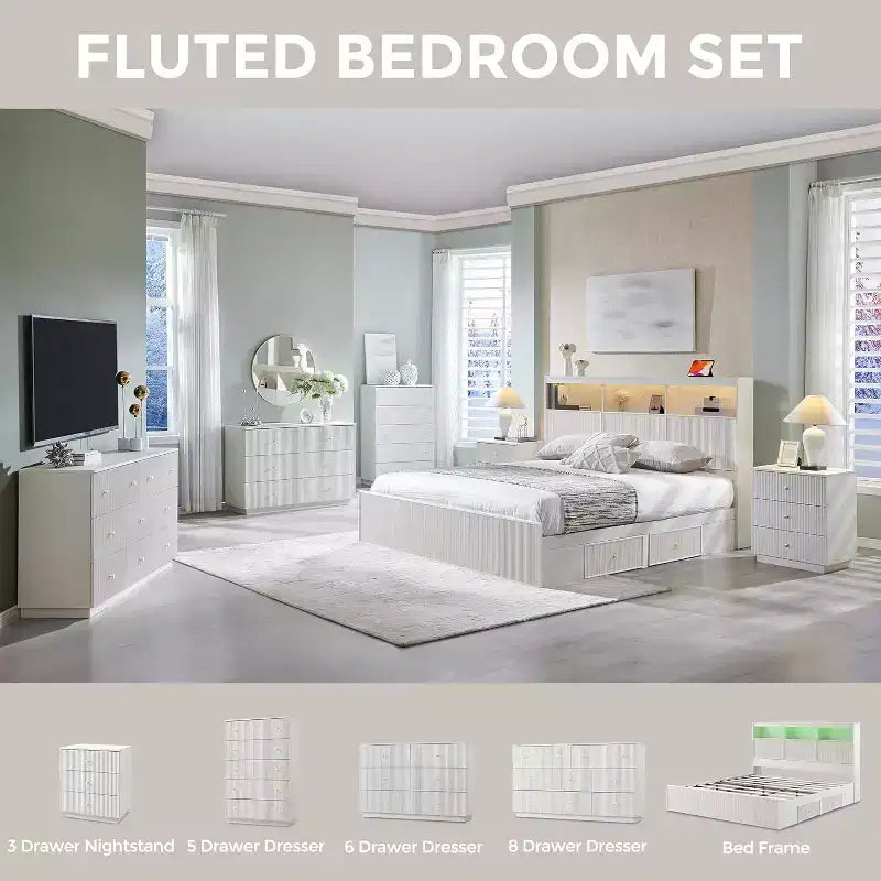 Struttura letto king size con testiera, struttura letto a piattaforma moderna in legno con luci e stazione di ricarica e cassetti, nessun bisogno di rete a molle