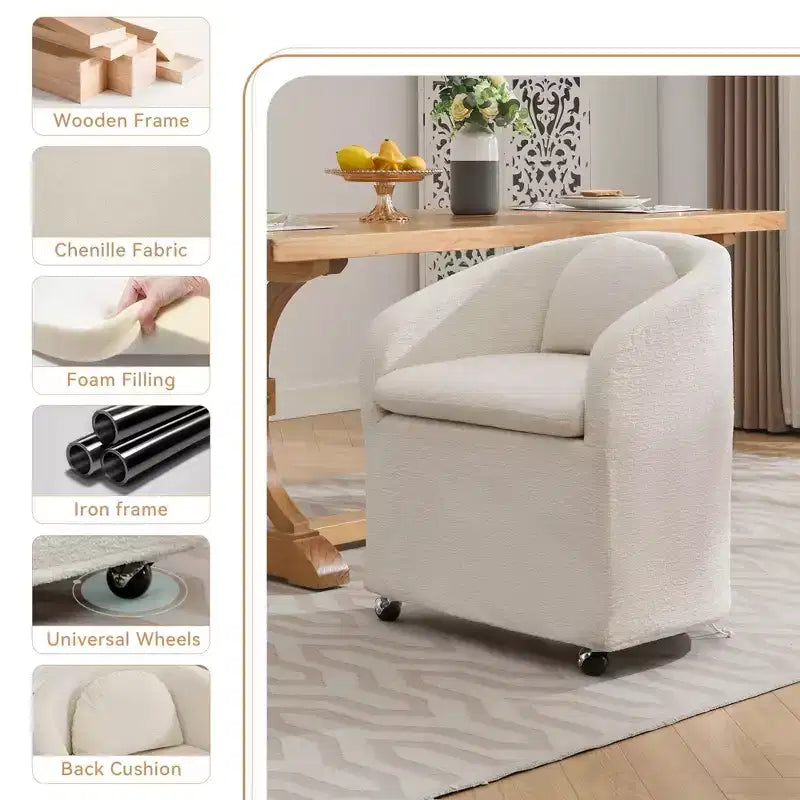 Poltrona Girevole Accent in Ciniglia Moderna con Schienale Arrotondato e Base Girevole a 360°, per Soggiorno o Camera da Letto, Beige