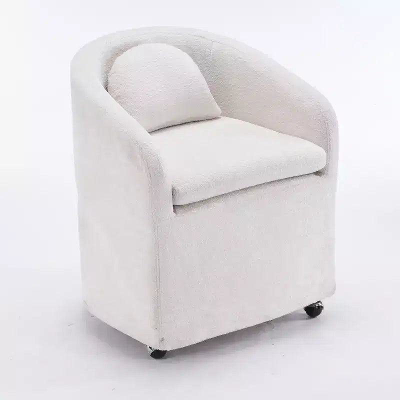 Poltrona Girevole Accent in Ciniglia Moderna con Schienale Arrotondato e Base Girevole a 360°, per Soggiorno o Camera da Letto, Beige